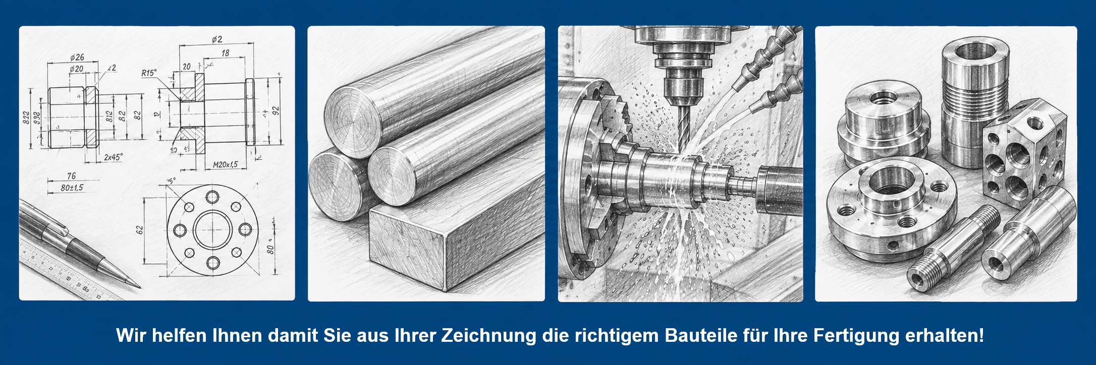 Rieche Präzisionsteile – Auswahl an Drehteilen, Frästeilen und Blechbauteilen